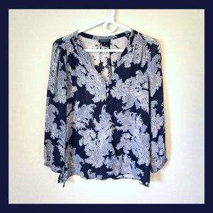 Lucky Brand Sheer Navy Paisley Blouse- Boho top, Sz Medium